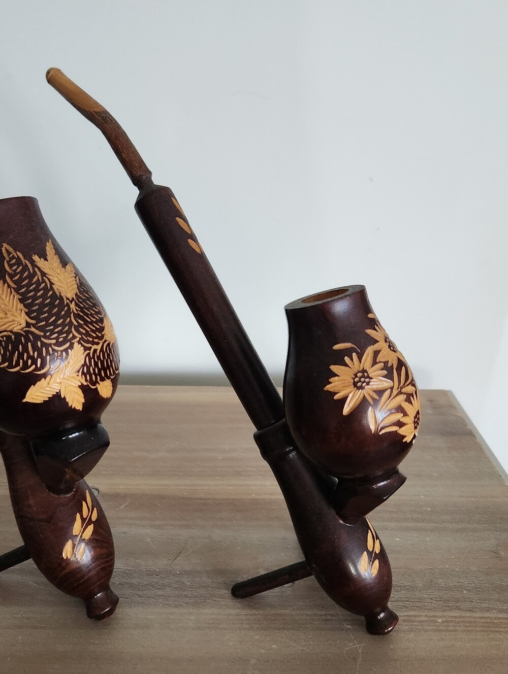 ๐ฟ Vintage Wooden Decorative Pipes Set of 3 Hand Carved Clean And Nice Together - Picture 4 of 14